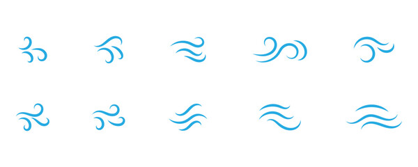 Fototapeta premium Dynamic wind blow line icon design illustration for symbolized clean power, sustainability, and wind turbines on environmental dashboards. Flat minimalist wind symbol isolated on white background.