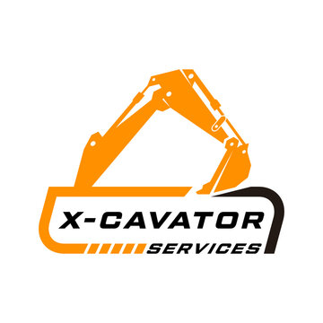 Excavator backhoe logo design vector illustration, isolated on white background