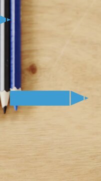Animation of blue pencils moving over coloured pencils on school desk