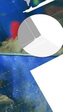 Animation of data processing on graphs and charts over industrial construction site