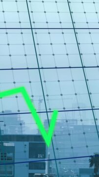 Animation of lines and financial data processing over cityscape