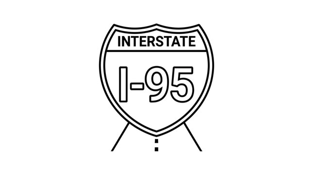 Interstate sign for the I-95 highway stands as a prominent symbol of American infrastructure and long-distance travel across the eastern United States coastline.