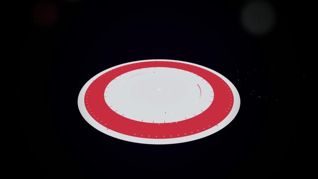 Circular graphical interface element displaying glowing red ring animation within dark digital space video footage