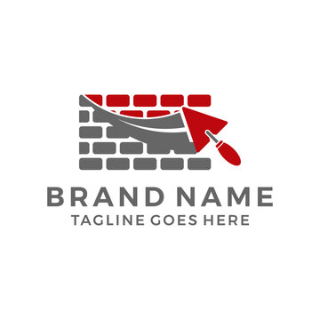 Plastering brick wall logo icon vector template, isolated on white background