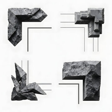 Set of four decorative granite stone corner frames with minimalist architectural lines.