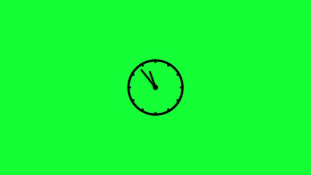 clock icon time lapse loop animation on green screen background for motion graphics.Wall Clock icon on black background, 24 hours timer clock animation.