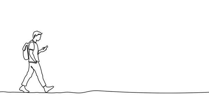 Phone line continuous person man smartphone holding hand drawing art. Cell continuous line phone woman use single beverage white camera sketch sofa concept outline young relax browsing isolated video.