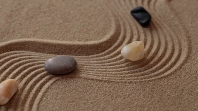 Zen pattern in sand with stones