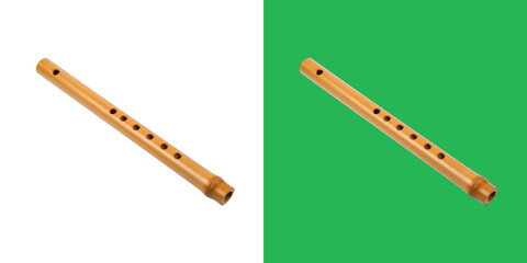 Traditional wooden flute instrument made from bamboo for music performance © Real PNG