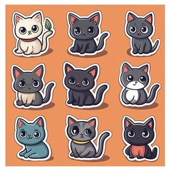 Fototapeta premium Big Eye Cute Cats Sticker Sheet, Cute Animal Pack