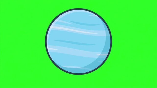 Vector cartoon illustration of a light blue ice giant planet resembling Uranus or Neptune over a chroma key green background. Perfect for space science videos, solar system infographics, astronomy ani