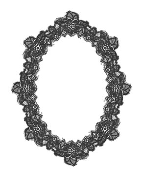 Black Lace Oval Photo Frame Transparent Botanical Textile Border Embroidery Dark Coquette Vintage Gothic Decoration