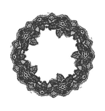 Black Lace Round Frame Transparent Vintage Dark Coquette Botanical Gothic Photo Border Romantic Textile Embroidery