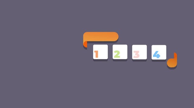 Abstract 3D motion graphic featuring a sequence of numbered blocks from one to four with smooth rounded shapes and floating elements.