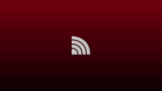 Rss feed icon 3D render grey plastic style news stream dark red background 4k
