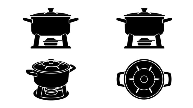 Black silhouette set of fondue pots and chafing dishes icons