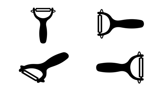 Black Silhouette Vegetable Peeler Icons for Kitchenware Design