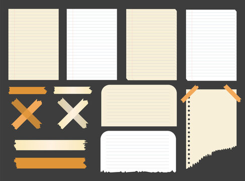 Lined paper notebook sheets and adhesive tape stickers set for planners and scrapbooking.