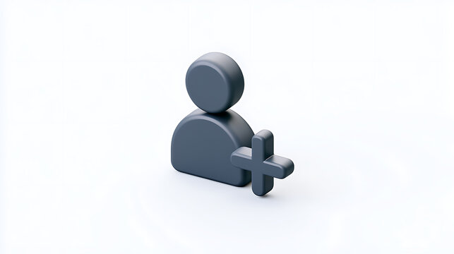 3D render user add icon symbol isolated on a clean white background, digital concept for social media friend request and profile creation