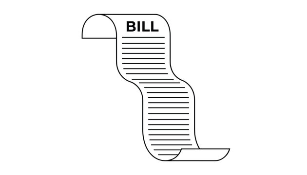 Minimalist outline illustration of long wavy paper receipt bill for retail transactions or financial tax payments.