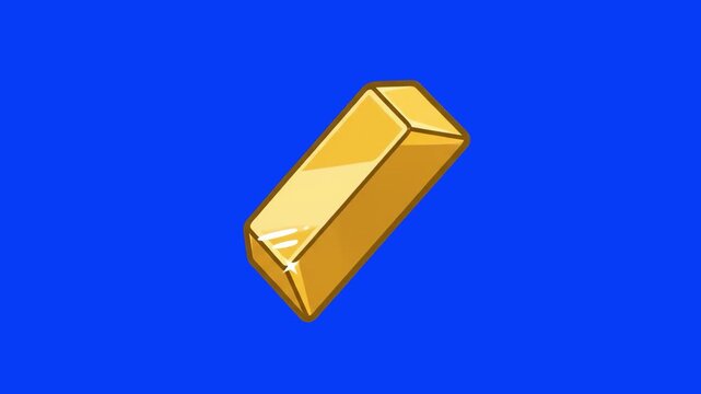 Vector cartoon illustration of a shiny precious metal gold bar ingot over a chroma key blue background. Excellent for banking commercials, gold investment promos, financial reserve videos, treasure co
