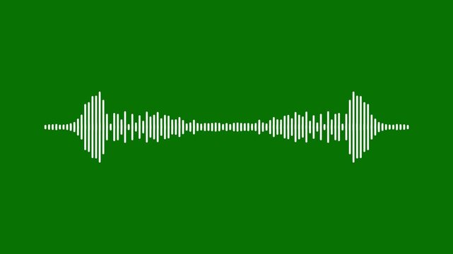 Podcast audio waveform animation with microphone icon on green background, white audio equalizer spectrum, digital sound wave visualization with transparent alpha channel 4k