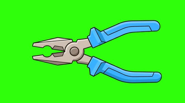 Vector cartoon illustration of blue handled construction pliers hand tool over a chroma key green background. Ideal for hardware store commercials, DIY repair tutorials, home improvement promos, const