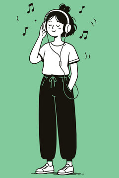 Happy girl listening to music with headphones vector illustration