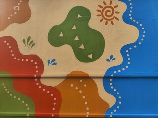 Colorful sun and hills mural pattern on wall background © salma