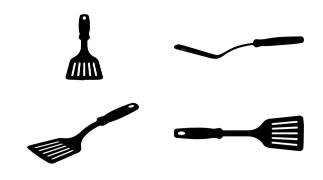 Set of black spatula silhouette icons isolated on white background