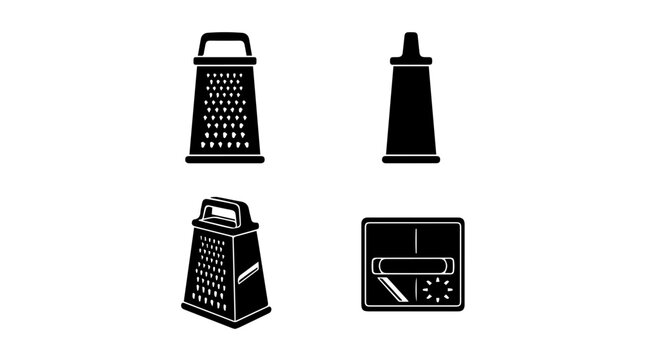 Set of Minimalist Kitchen Grater Icons in Black and White