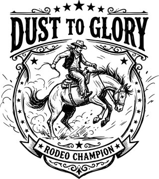 Vintage rodeo cowboy riding a bucking horse emblem