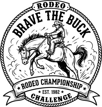 Rodeo brave the buck cowboy riding horse emblem