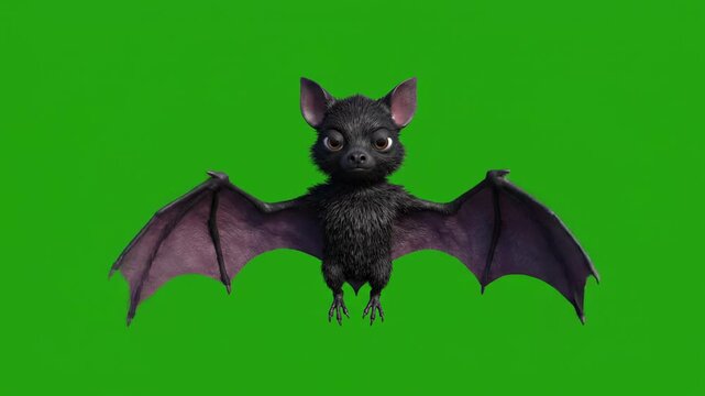 Black bat with spread wings on green background