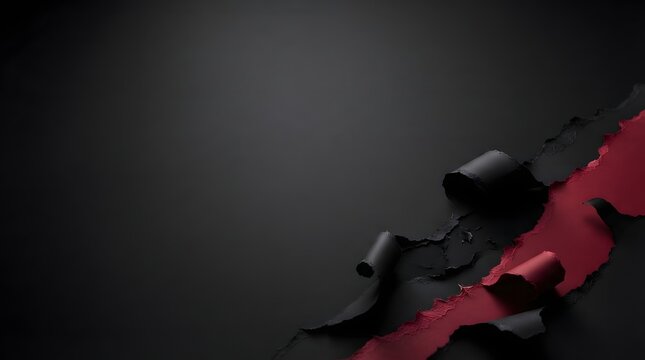 Fractured Elegance in Shadows and Light A Vivid Display of Broken Glass Pieces Illuminated with Deep Reds and Blacks