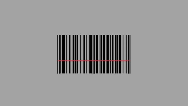 barcode being scanned with a laser beam barcode scanner, a barcode on a parcel or product being scanned with a laser Barcode scanner animation of retail consumer good being sold on the market