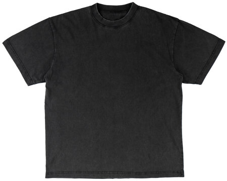 VINTAGE BLACK TEE SHIRT - FRONT. Enzyme-washed blank black t-shirt. Real high-quality photo for realistic mockups.