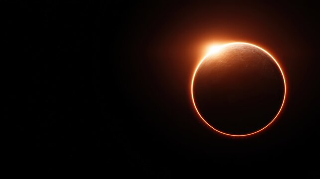 A glowing celestial body partially illuminated, resembling a solar eclipse with bright light flaring over the edge against a dark space background.
