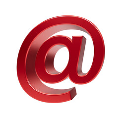 Obraz premium A glossy 3d red at sign symbol isolated on a black background, representing email, digital communication, internet, and contact information concepts