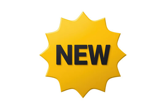 Yellow starburst badge with black new text