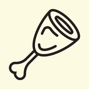 Minimalist line art icon of ham meat on bone