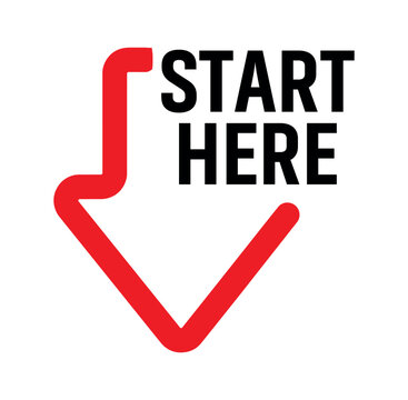 start here sign on white background