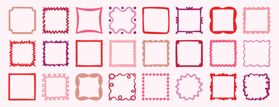 Stylish social media borders. Unique handcreated frames suitable for Instagram stories and posts. Artistic pink square borders designed specifically for enhancing social media branding and content