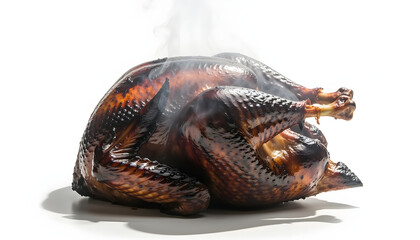 Fototapeta premium A Thanksgiving feast tragedy featuring a scorched and blackened roasted turkey, serving as a symbol of autumn culinary failures and a ruined harvest dinner tradition.