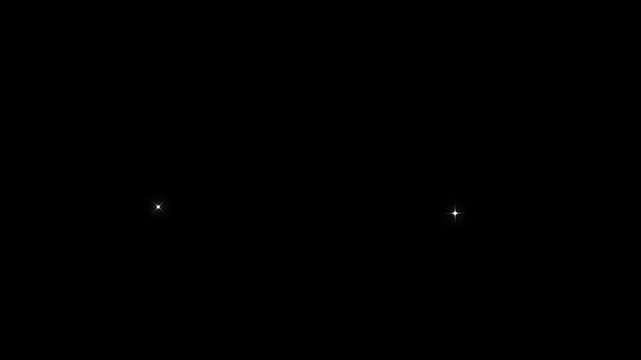Shiny vector white starburst doodle animation, glowing twinkle motion graphics black background, animated star shape bursting and sparkling on pitch black 4K.