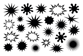 Fototapeta premium Vector starburst and comic book explosion elements in various shapes including sparks, splats, and speech bubbles for graphic design and retro pop art illustrations