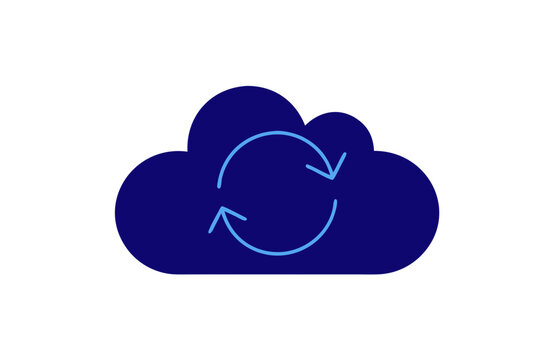 Cloud sync icon with circular arrows for data storage and network synchronization