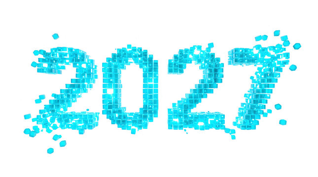 Digitally created luminous turquoise two thousand twenty seven year number on a clear backdrop ideal for upcoming new year festivities and modern designs