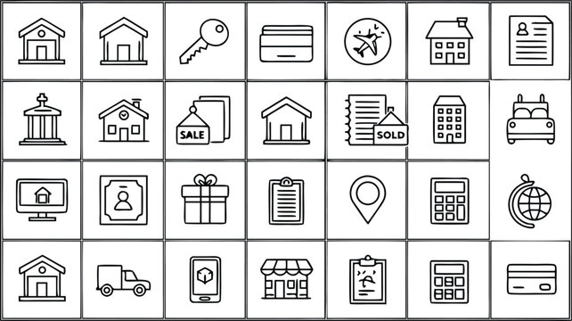 Collection of 28 minimalist black line for real estate business house