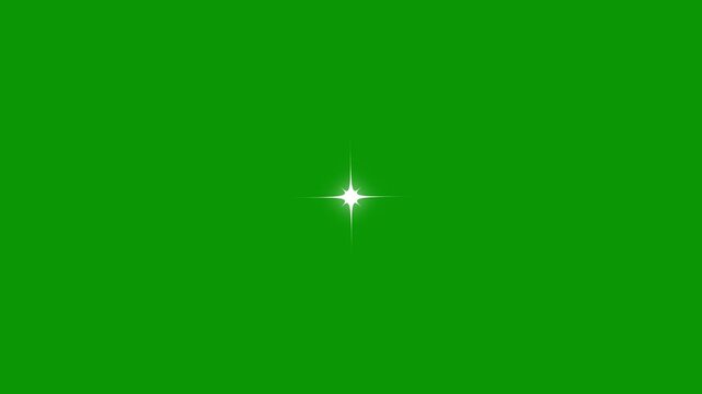 Glowing white star blinking animation, cartoon magic twinkle movement loop, sparkling stars shine effect, twinkling star motion graphics with green screen background.